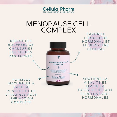 Ménopause Cell Complex – Réduction des bouffées de chaleur et sueurs nocturnes | Cellula Pharm - Bienfaits