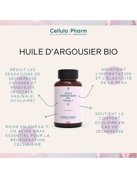 HUILE D'ARGOUSIER BIO - OMEGA 7 Cellula Pharm - Lutte contra la sècheresse des muqueuses - Bienfaits