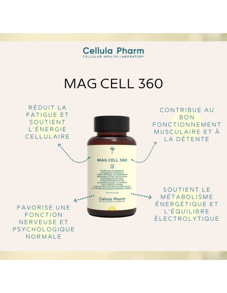 Mag Cell 360 – Magnésium bisglycinate, taurine et vitamines B pour réduire fatigue et stress | Cellula Pharm - Bienfaits