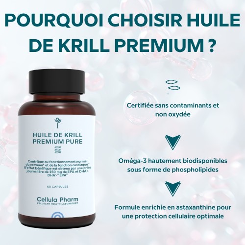 Huile de Krill Premium Pure – Oméga-3 phospholipidiques & astaxanthine | Cellula Pharm - Points fort