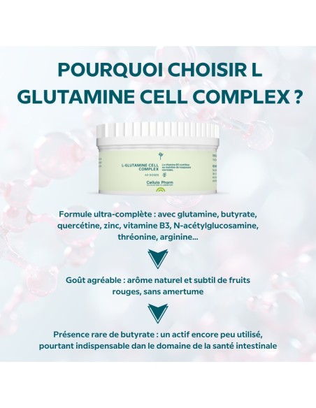 L-Glutamine Cell Complex - Aide pour le syndrome de l'intestin irritable - Points fort