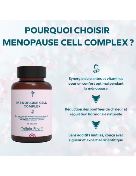 Ménopause Cell Complex – Réduction des bouffées de chaleur et sueurs nocturnes | Cellula Pharm - Points fort