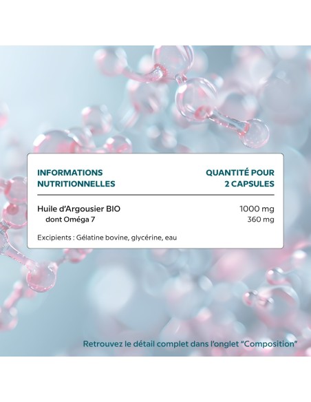 HUILE D'ARGOUSIER BIO - OMEGA 7 Cellula Pharm - Lutte contra la sècheresse des muqueuses - Tableau d'ingrédients