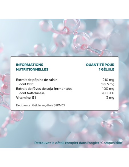 Nattokinase Complex – Soutien cardiovasculaire et circulation sanguine | Cellula Pharm - Tableau d'ingrédients