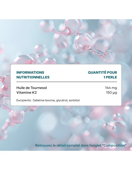 Vitamine K2 – Santé osseuse et cardiovasculaire | Cellula Pharm - Tableau d'ingrédients