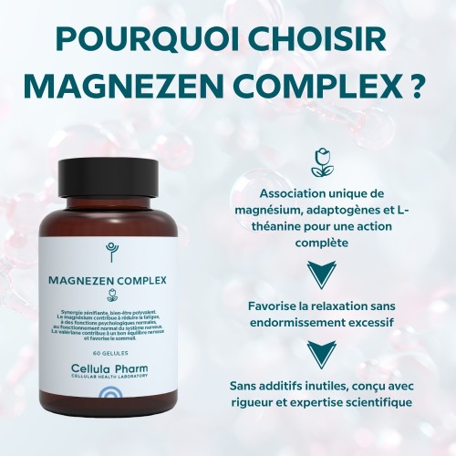 Magnezen Complex – Magnésium, Valériane et Rhodiola pour réduire le stress et améliorer le sommeil | Cellula Pharm - Points fort