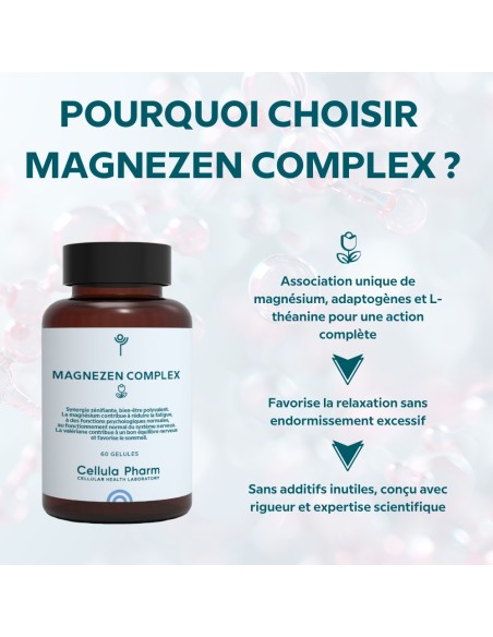 Magnezen Complex – Magnésium, Valériane et Rhodiola pour réduire le stress et améliorer le sommeil | Cellula Pharm - Points fort