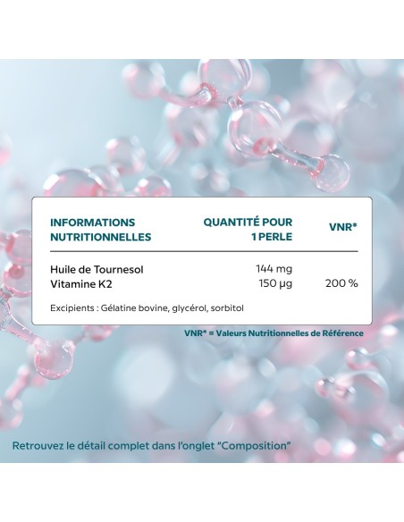 Vitamine K2 – Santé osseuse et cardiovasculaire | Cellula Pharm - Tableau d'ingrédients