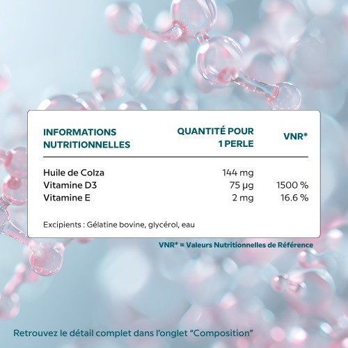 Vitamine D 3000 – Maintien de la santé osseuse et soutien immunitaire | Cellula Pharm - Tableau d'ingrédients