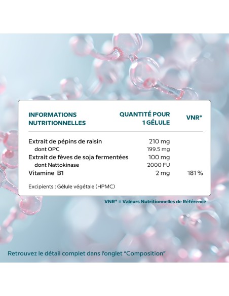 Nattokinase Complex – Soutien cardiovasculaire et circulation sanguine | Cellula Pharm - Tableau d'ingrédients