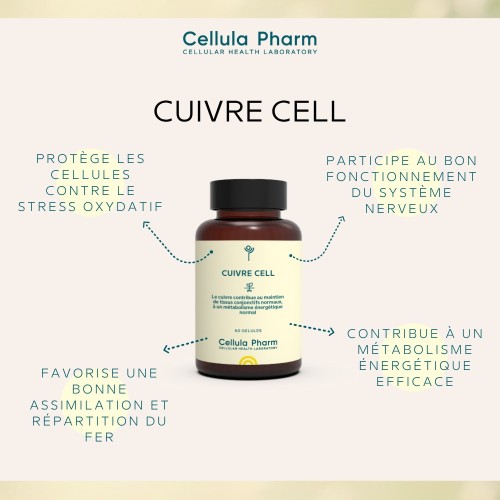 Cuivre Cell -Cuivre bisglycinate -  Cellula Pharm - Bienfaits