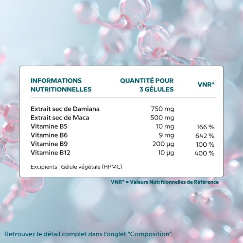 Fertibido Complex - Complément pour booster la fertilité et la libido - Tableau d'ingrédients
