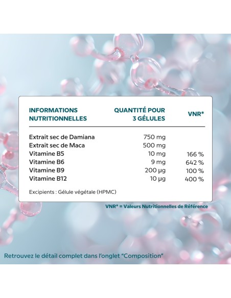 Fertibido Complex - Complément pour booster la fertilité et la libido - Tableau d'ingrédients