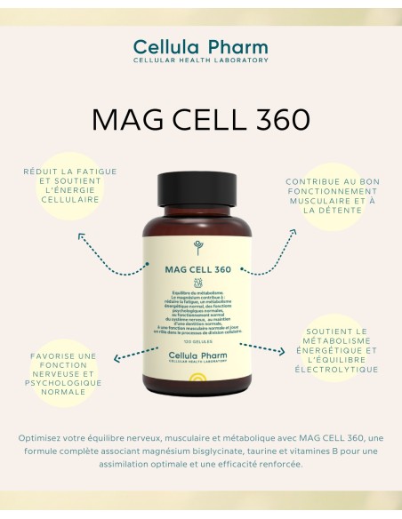 Mag Cell 360 | Magnesium bisglycinate, taurine and B vitamins to reduce fatigue and stress - Cellula Pharm
